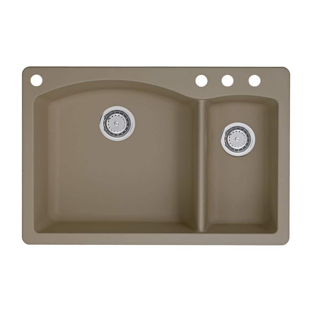Diamond Dual-Mount Granite 33 in. 4-Hole 70/30 Double Bowl Kitchen Sink in 