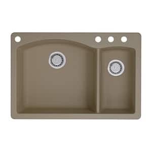Diamond Dual-Mount Granite 33 in. 4-Hole 70/30 Double Bowl Kitchen Sink in Truffle