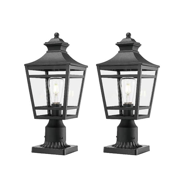 2-Pack 1-Light Black Aluminum Waterproof Hardwired Post Light with E26 Socket for Outdoor Pathway No Bulbs Included (AA)