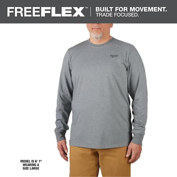 Men's Medium Gray Cotton/Polyester Long-Sleeve Hybrid Work T-Shirt