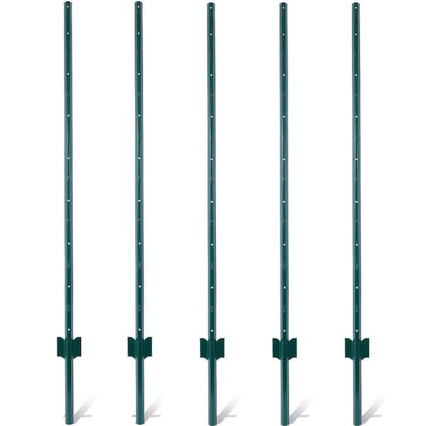 5-Piece Green 60 in. H Heavy Duty Metal Garden Fence Landscape Post with U-Channel for Holding Wire Fence, Corner Anchor