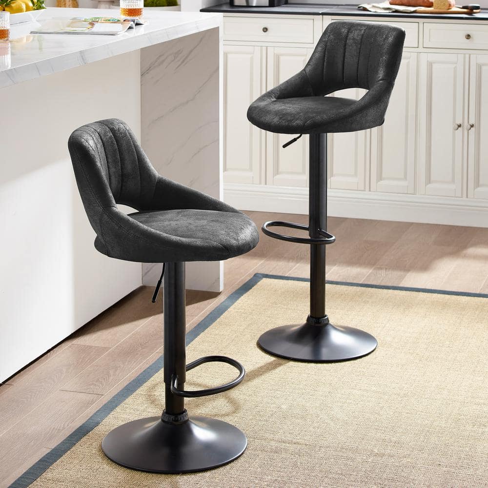 Art Leon Retro 33.86 in. Height Black Faux Leather Swivel Adjustable ...