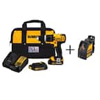 20V MAX Cordless Compact 1/2 in. Hammer Drill/Driver, Cross Line Laser, (2) 20V 1.3Ah Batteries, Charger, and Bag