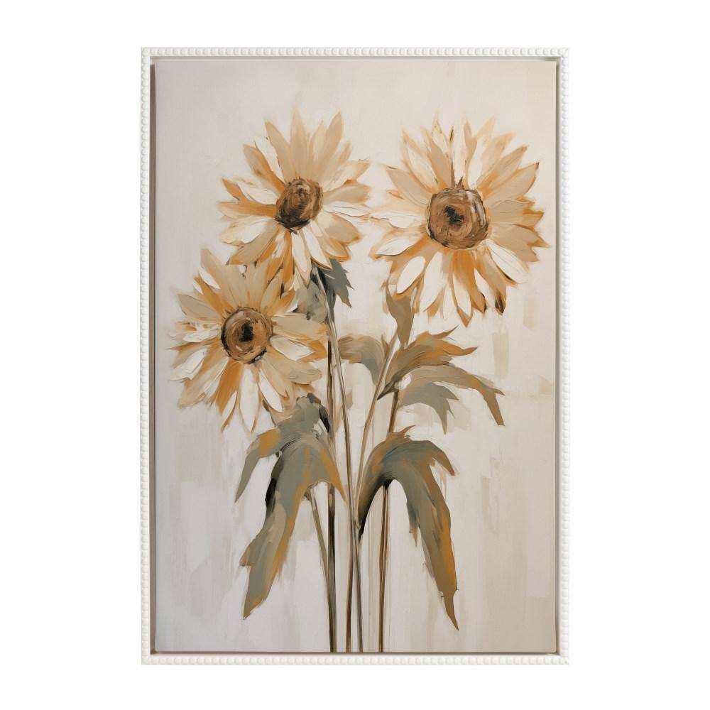 Soft Sunflowers Print on Canvas with White Beaded Frame