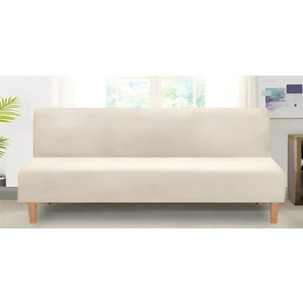 Ivory Real Velvet Futon Slipcover, Armless Sofa Cover, Stretch Futon Couch Cover, Furniture Protector