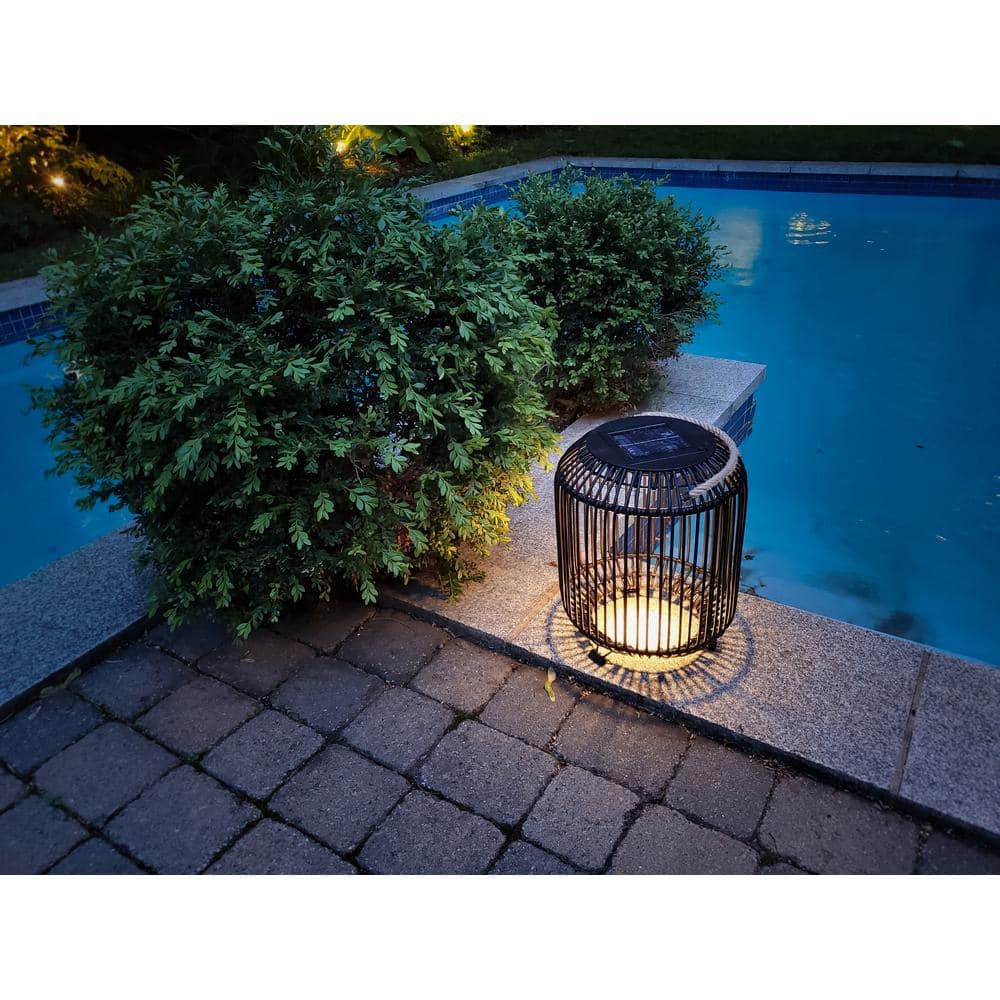 Black Wicker Solar Powered LED Outdoor Floor Lamp