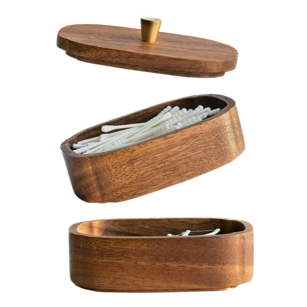 1-Piece Acacia Wood Bathroom Countertop Accessory Set with Lids for Cotton Swabs and Small Essentials price history on PriceWatchPro