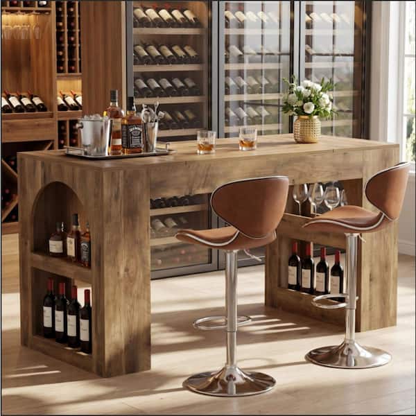 Benjara Bar 72.5 in. H Brown and Metal Rectangular Bar Table Seats