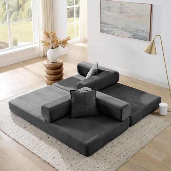 【P3975】変身／couch>>case Asucoora 78 in. Grey Corduroy King Size Convertible Sleeper