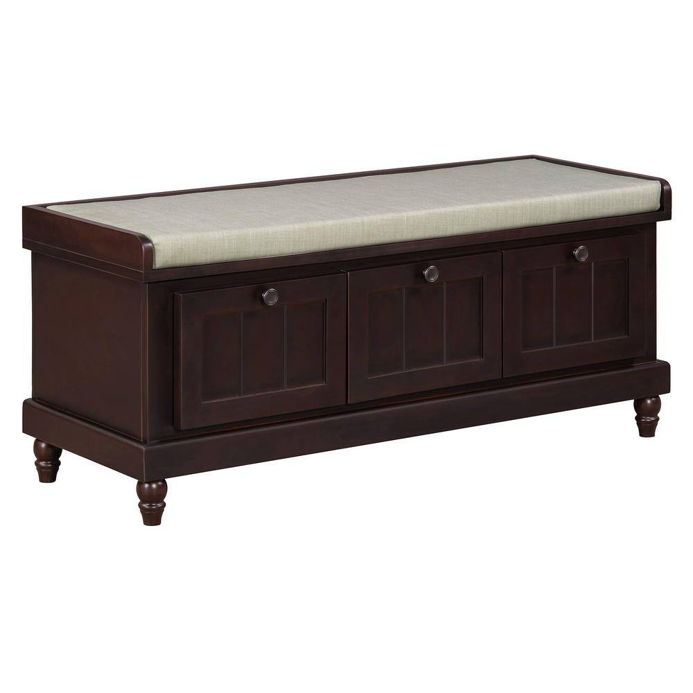 Espresso Classic Storage Bench with Cushioned Seat and Three Drawers (44 in. W x 15.9 in. D x 18.9 in. H)