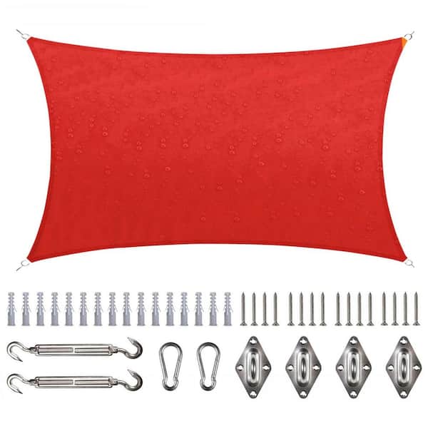 COLOURTREE 7 ft. x 12 ft. Waterproof Red Rectangle Sun Shade Sail 220 GSM with Hardware Installation Kit