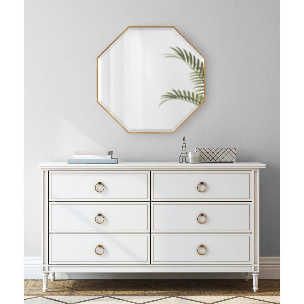 Gold Octagon Wall Mirror with Wood Frame, 34"