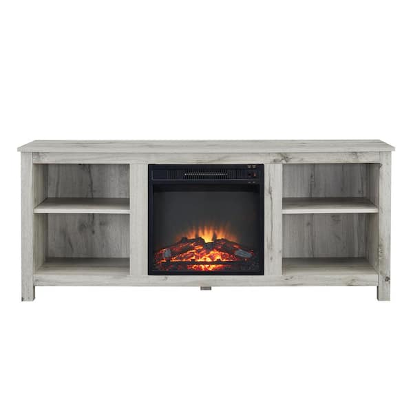 GOOD & GRACIOUS 58 in. Light Gray Electric Fireplace TV Stand Fits TV's up to 65 in. with 4-Open Storage Shelves