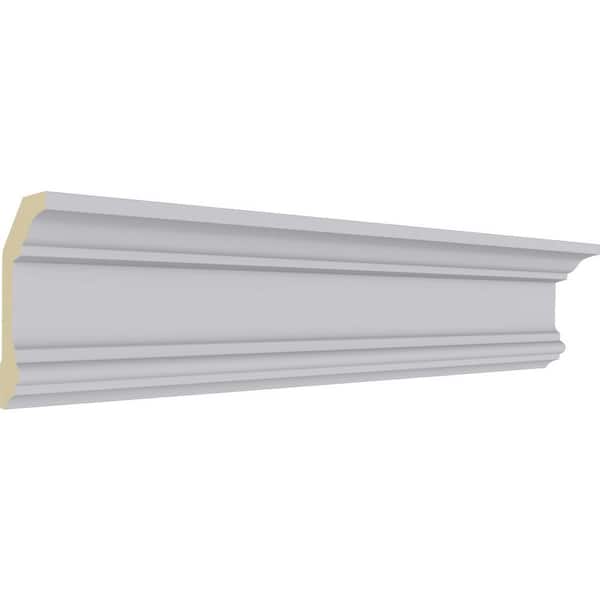 Ekena Millwork 4 in. H x 2-1/4 in. P x 4-1/2 in. F x 94-1/2 in. L Polyurethane Holmdel Traditional Smooth Crown Moulding (12-Pack)
