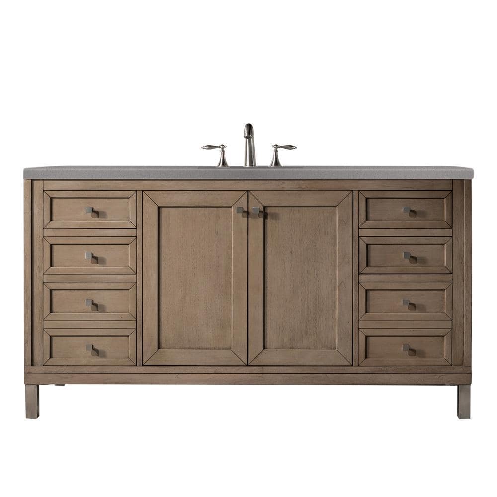Chicago 60 in. W x 23.5 in.D x 33.8 in.H Single Bath Vanity in Whitewashed 