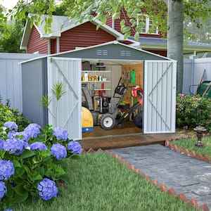 10 ft. x 8 ft. Outdoor Patio Metal Storage Tool Shed Covered 80 Sq. ft. with Metal Base and Lockable Door, Gray