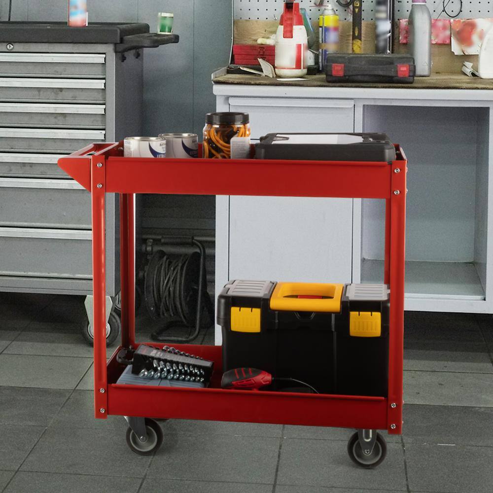 Stalwart Red Utility Cart HeavyDuty Work Cart with Two Storage Tray