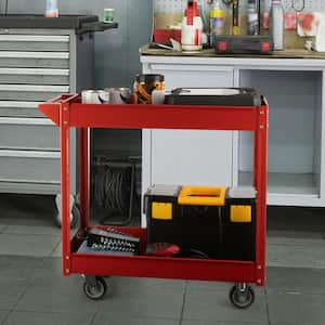 Red Utility Cart - Heavy-Duty Work Cart with 2-Storage Tray Shelves - Holds up to 330 lbs.