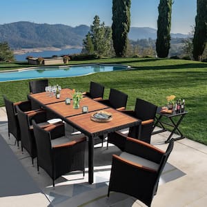 9-Piece Acacia and Wicker Outdoor Dining Set with Beige Cushions