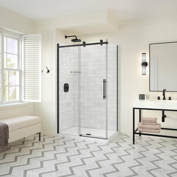 Odyssey SC 48 in x 32 in x 78 in 8mm Sliding Shower Door for Corner Shower Enclosure Frameless Clear glass Matte Black