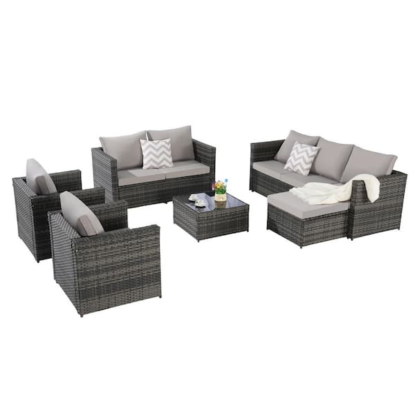 セット Gray 5-Piece Wicker Patio Outdoor Sectional Set, Rattan
