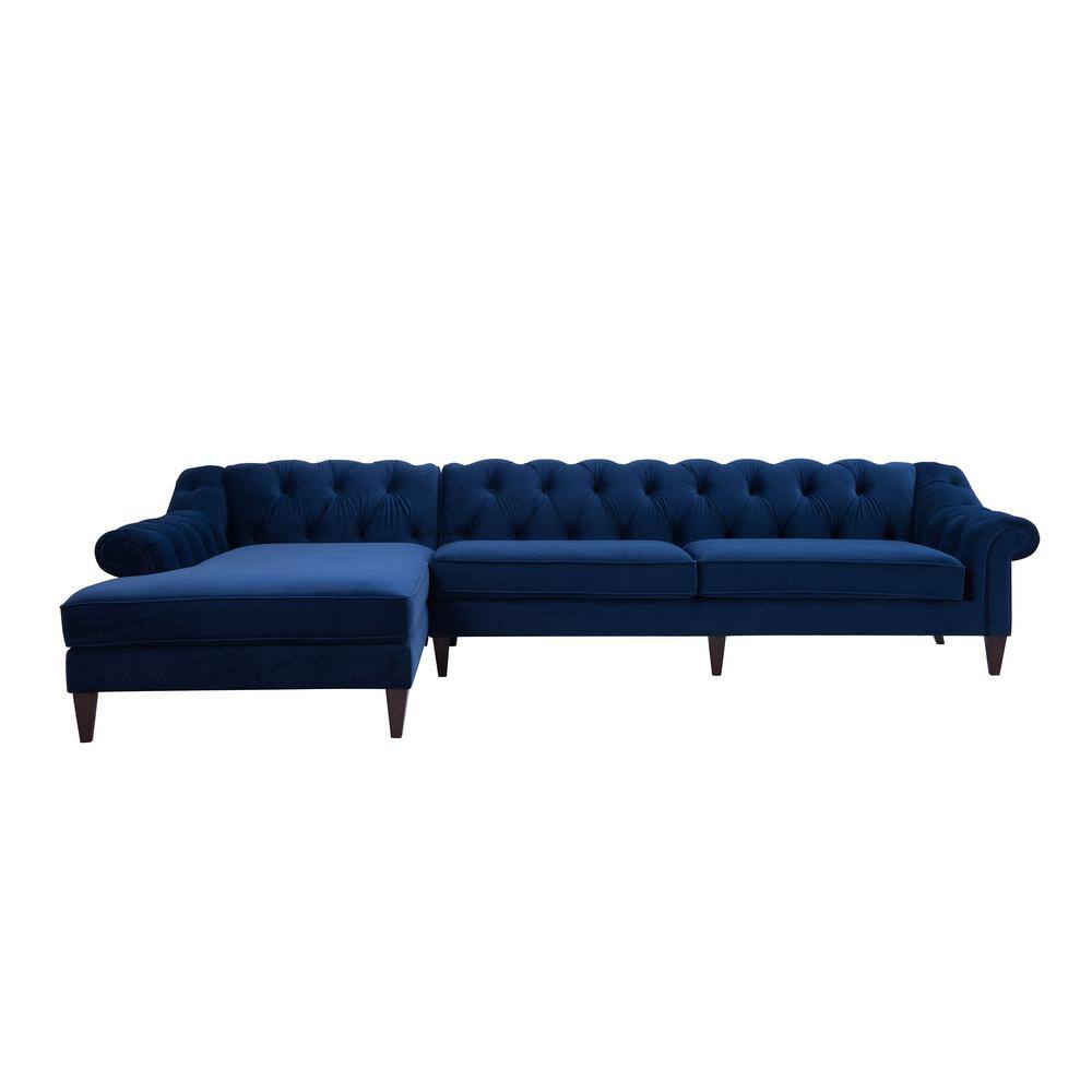 Jennifer Taylor Alexandra Navy Blue ButtonTufted Linen 4Seater L