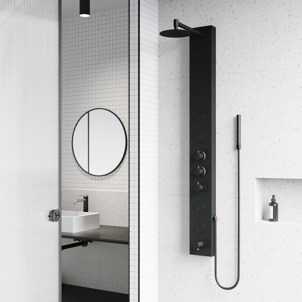 Bowery Matte Black 59" Shower Panel with 4-Jet System and Hand Shower