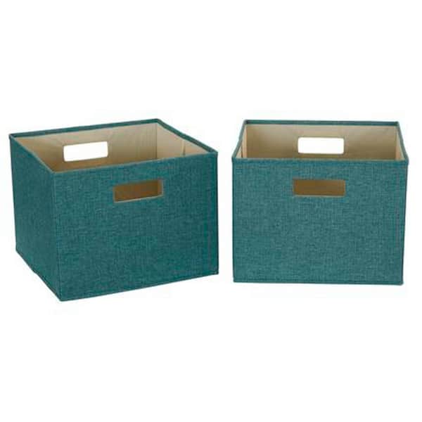 HOUSEHOLD ESSENTIALS 10 in. H x 13 in. W x 13 in. D Teal Canvas 1-Cube Organizer