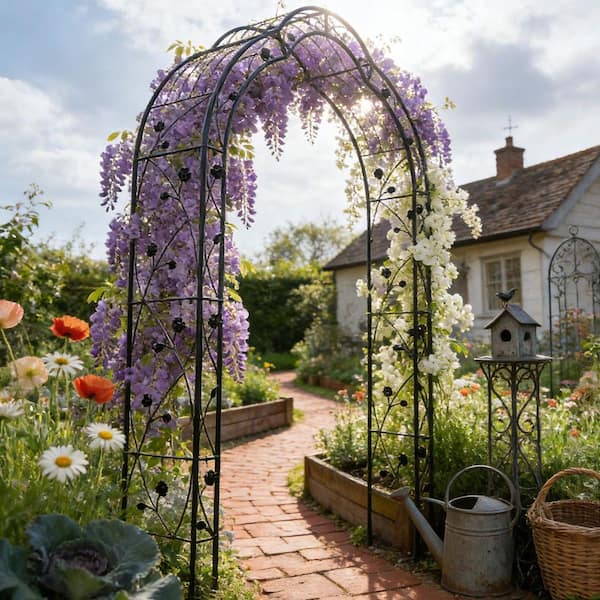 Coporesell 98.4 in. Black Metal Garden Arch Assemble Freely with 8 Styles  Garden Trellis Climbing Plants Support Rose Arch CLGDGT29B