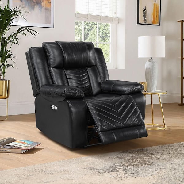 Lazzara Durant Black Faux Leather Power Recliner with LED and