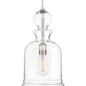 Staunton Collection 9 in. 1-Light Brushed Nickel Pendant with Clear Glass