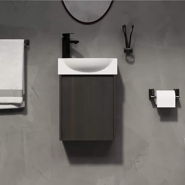 16 in. W Single Sink Wall-Mounted Bath Vanity in Black with White Cultured Marble Top