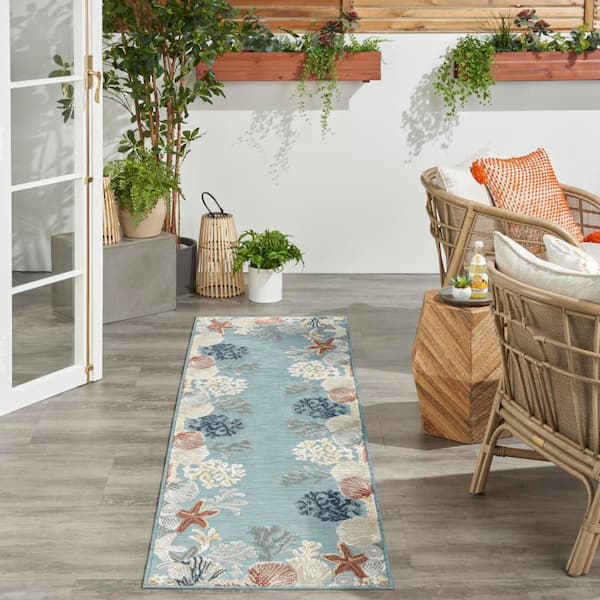 Suncoast Teal Multicolor 2 ft. x 6 ft. Graphic Contemporary Runner Area Rug