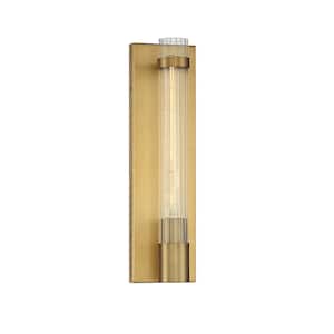 Willmar 4.5 in. W x 16 in. H 1-Light Warm Brass Wall Sconce with Reeded Glass Shade