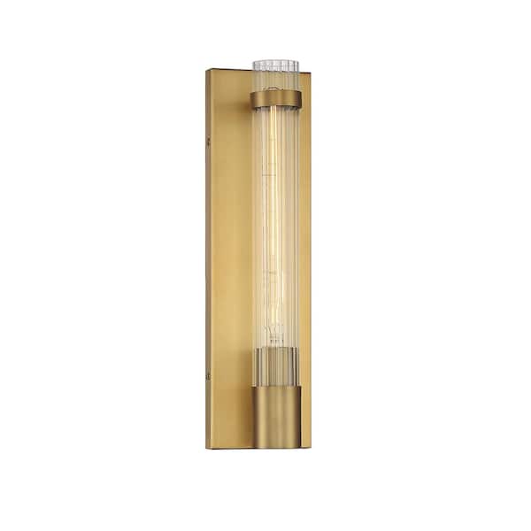 Savoy House Willmar 4.5 in. W x 16 in. H 1-Light Warm Brass Wall Sconce  with Reeded Glass Shade 9-996-1-322 - The Home Depot