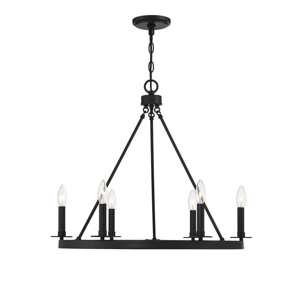 Elegant Matte Black 6-Light Wagon Wheel Chandelier