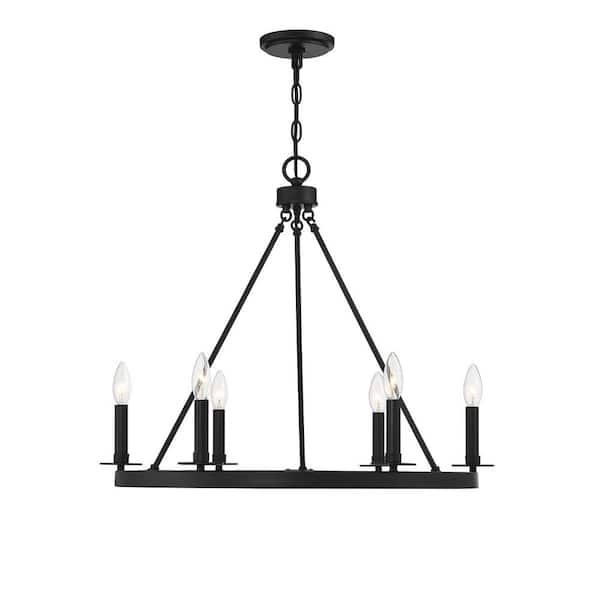 TUXEDO PARK LIGHTING 26 in. W x 22 in. H 6-Light Matte Black Wagon Wheel Metal Chandelier with No Bulbs Included
