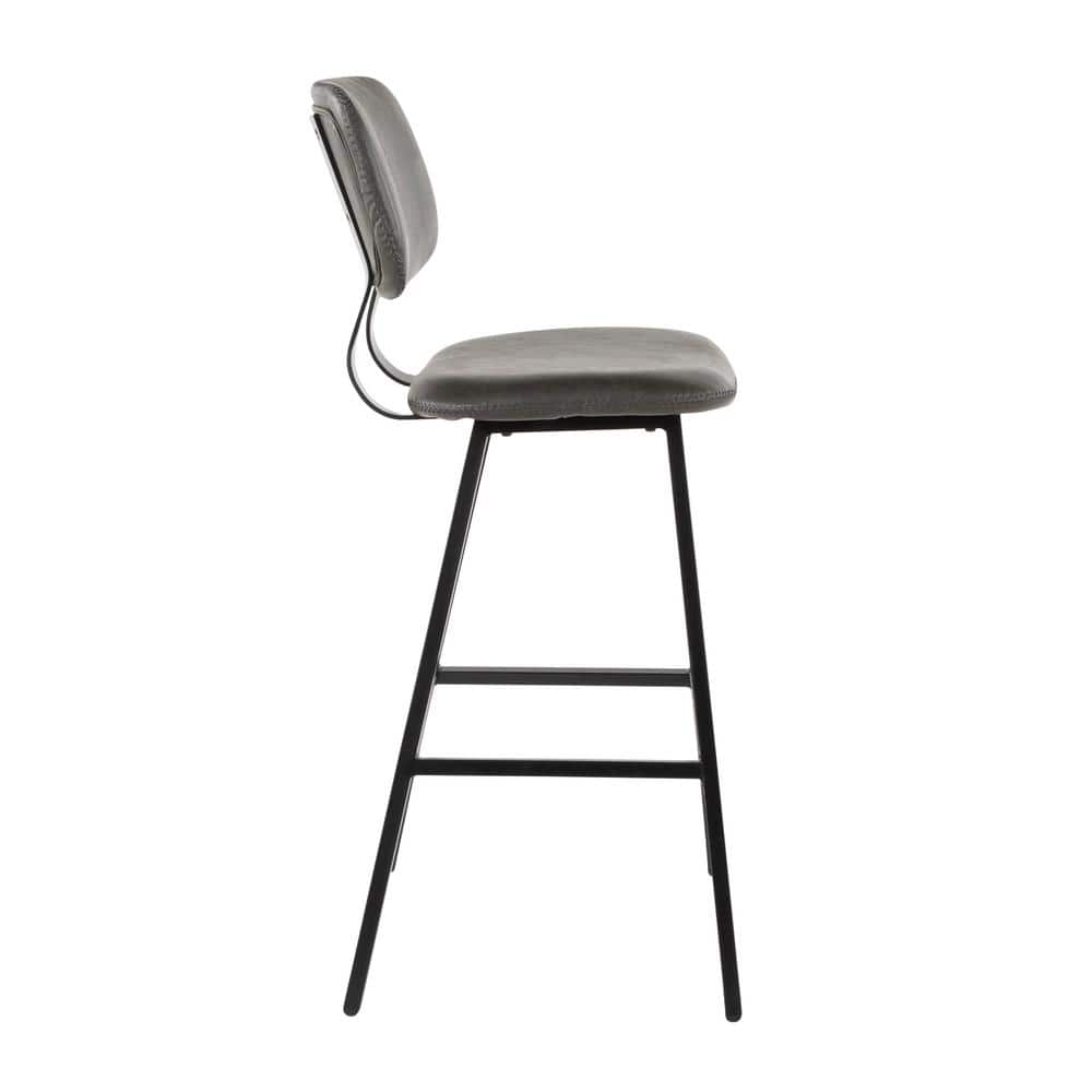Black Metal and Brown Faux Leather Contemporary Bar Stool