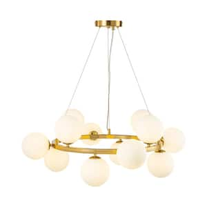 Laurie 29.5 in. W 12-Light Brass Bubble Opal Glass Globe Cluster Ceiling Light Sputnik Chandelier for Dining/Living Room