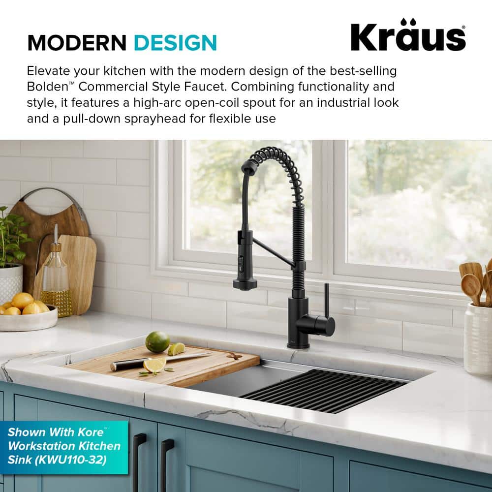 Matte Black Commercial Style Pull-Down Kitchen Faucet with Spray