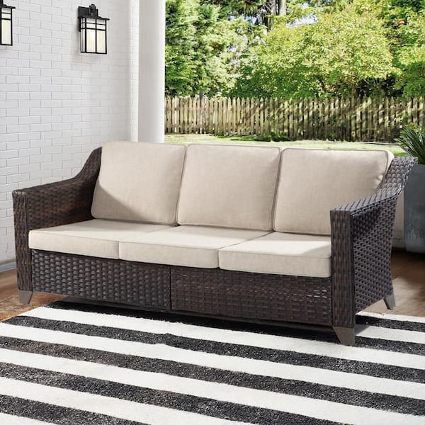 JOYSIDE Wicker Outdoor Patio Sectional Sofa with Thick Baby Beige Cushions