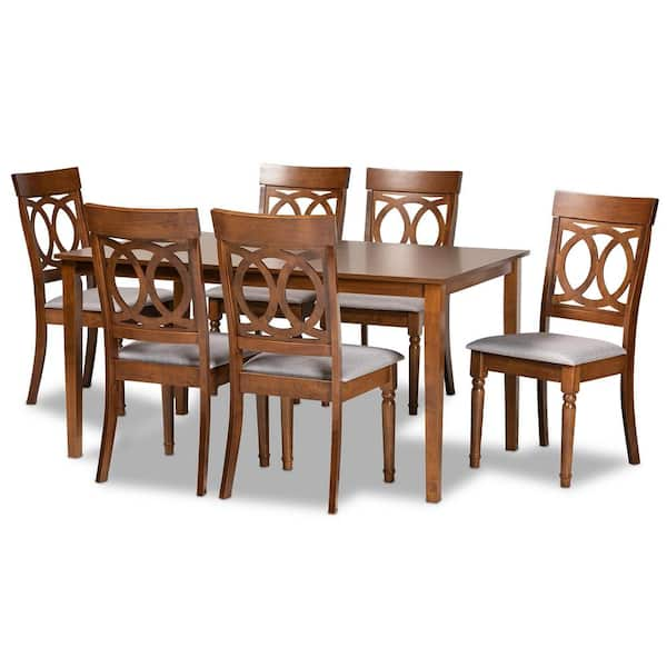 Baxton Studio Lucie 7-Piece Grey and Walnut Brown Dining Set