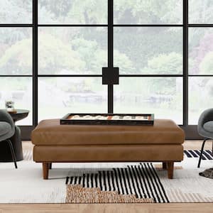 Morrison 49 in. Genuine Leather Large Rectangular Ottoman in Caramel Brown Genuine Leather, Assembled