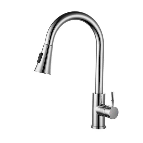 Stainless Steel Single-Handle Pull Down Sprayer Kitchen Faucet in Chrome