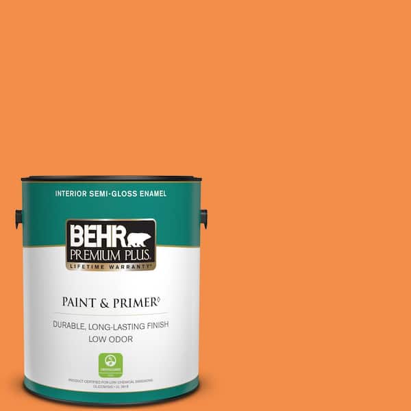 BEHR PREMIUM PLUS 1 gal. #250B-6 Poppy Glow Semi-Gloss Enamel Low Odor Interior Paint & Primer
