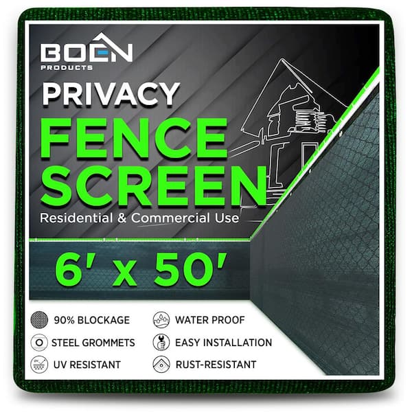 BOEN 6 ft. x 50 ft. Green Pantalla De Valla De Privacidad Netting Mesh with Reinforced Grommet for Chain Link Garden Fence