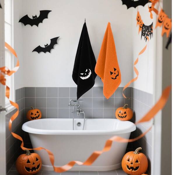 4-Pc Spooky Embroidered Cotton Hand Towels – Pumpkin & Monster