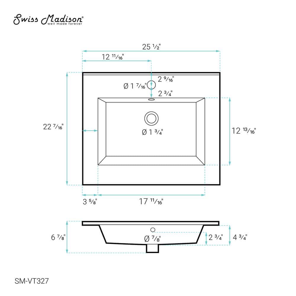 Voltaire 25" Glossy White Ceramic Vanity Top Sink
