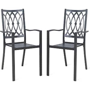 Outdoor Black Stackable Dining Chairs Set Iron Patio Chairs Set of 2 with Armrest Seating Chairs for Garden, Backyard