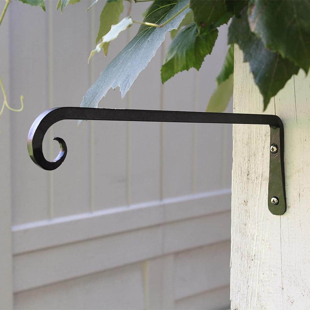 12-Inch Black Wrought Iron Downcurled Wall Bracket Set